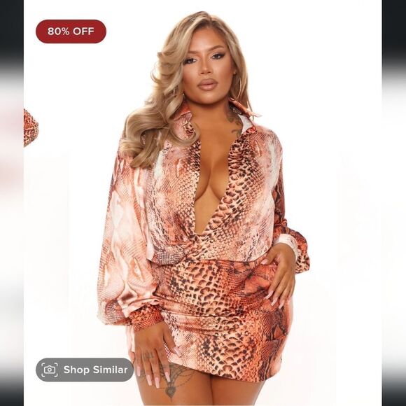 Fashion Nova Hearts Desire Satin Mini Dress in Rust Snakeskin Size M - Picture 5 of 15